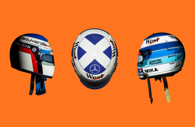 Helmet display at Concours des Légendes